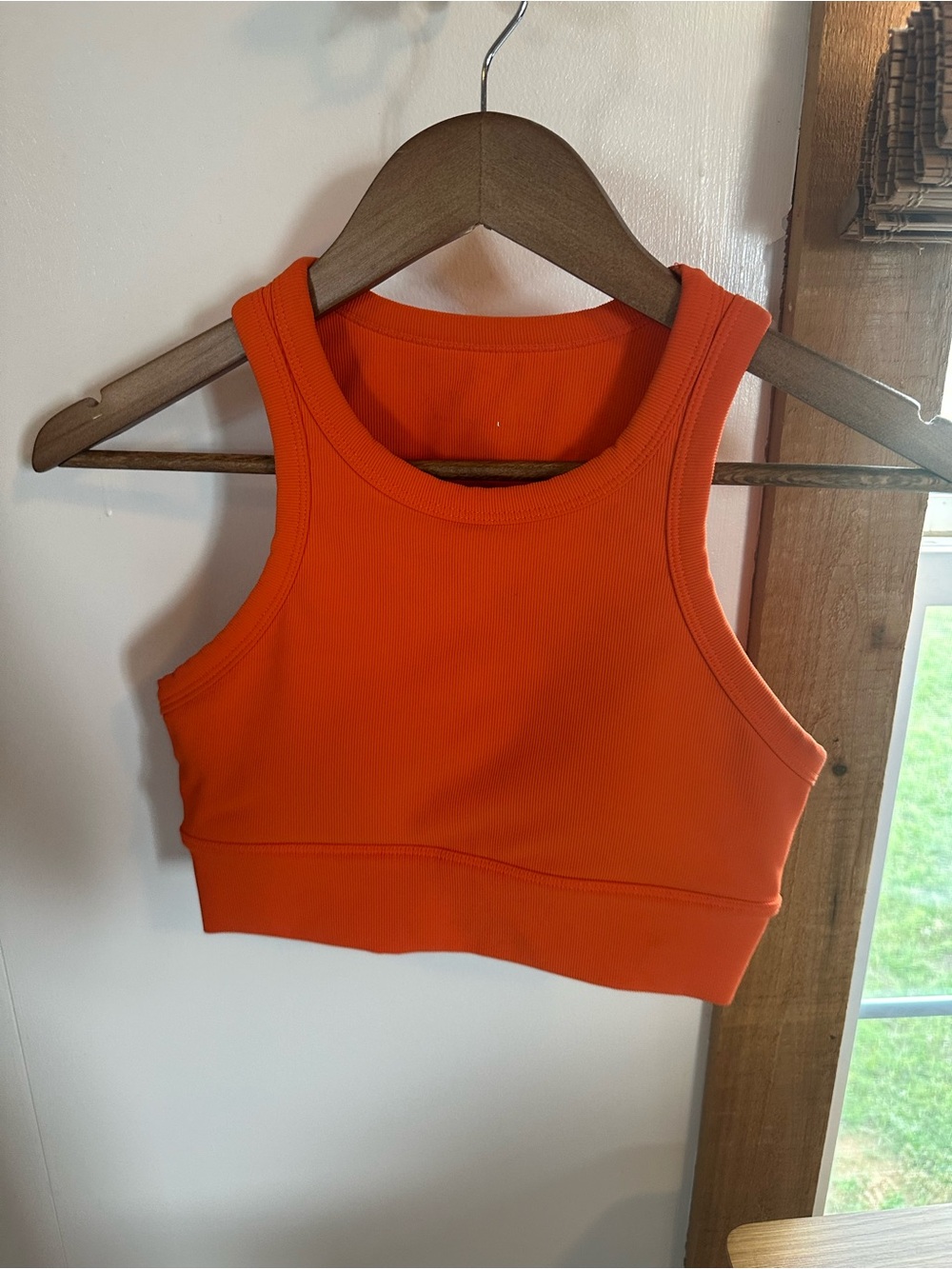 Ribbed Orange Crop Tank Top - Sleeveless Athletic Crop